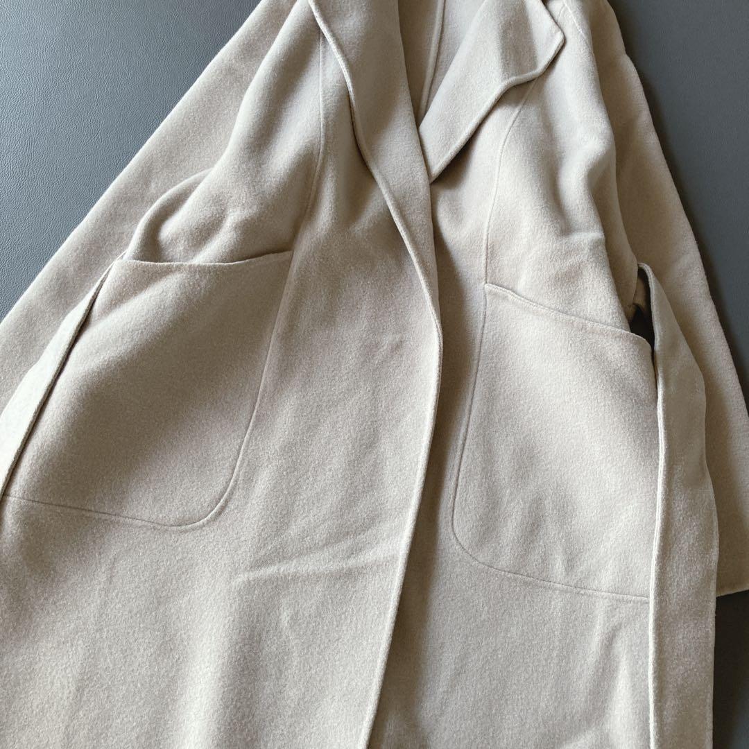 s*a様 ソージュ　ウールリバーローブコート　ロング　ベルト付き　グレージュ　S