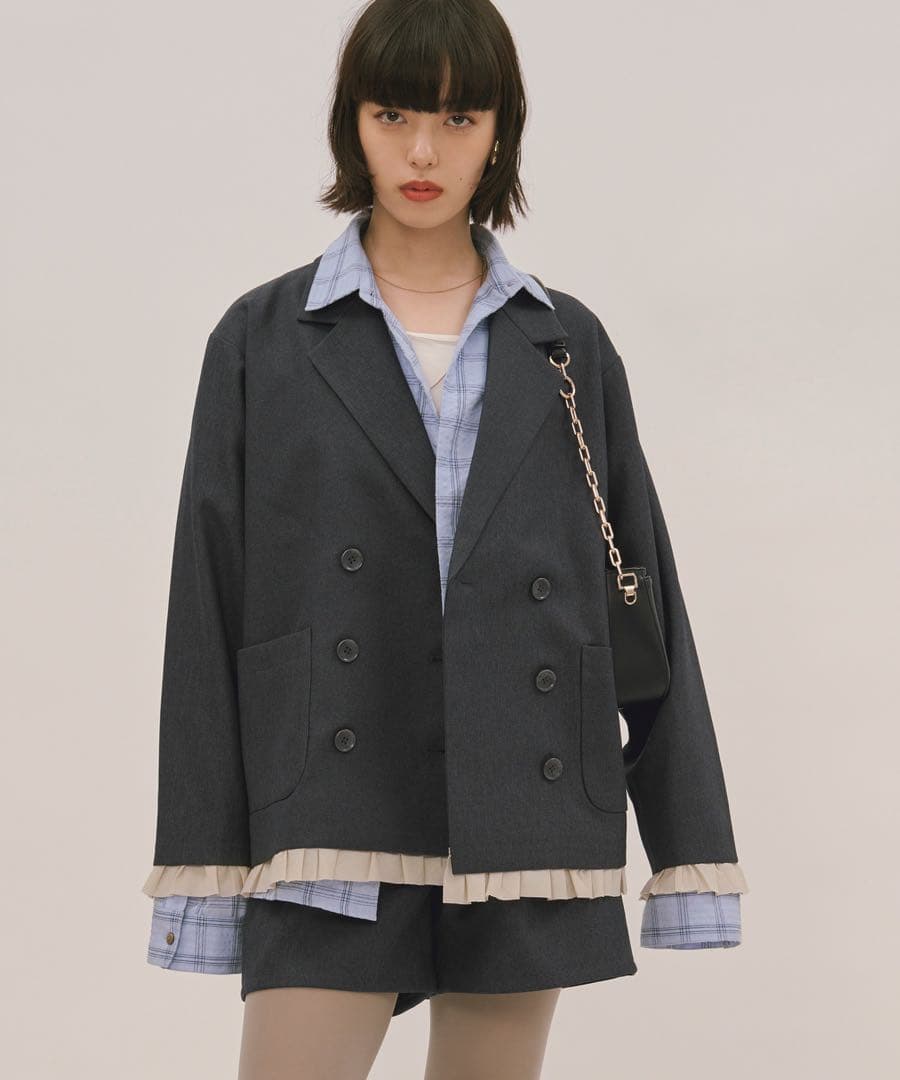 loin nuit ロワンニュイ フリルレイヤードデザインジャケット ネイビー