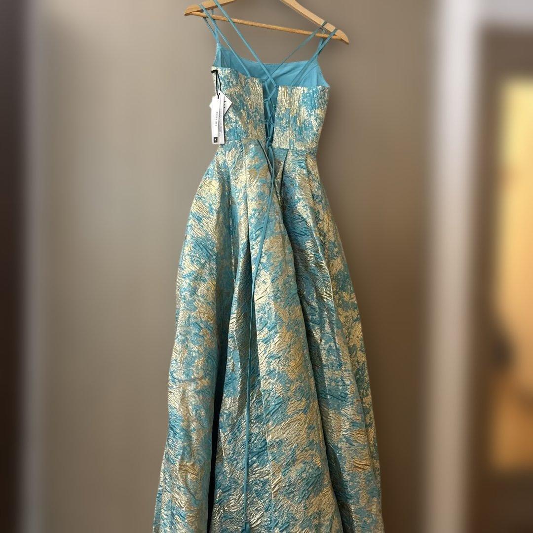 青と金の　エレガントロングドレス　カラードレス　演奏会