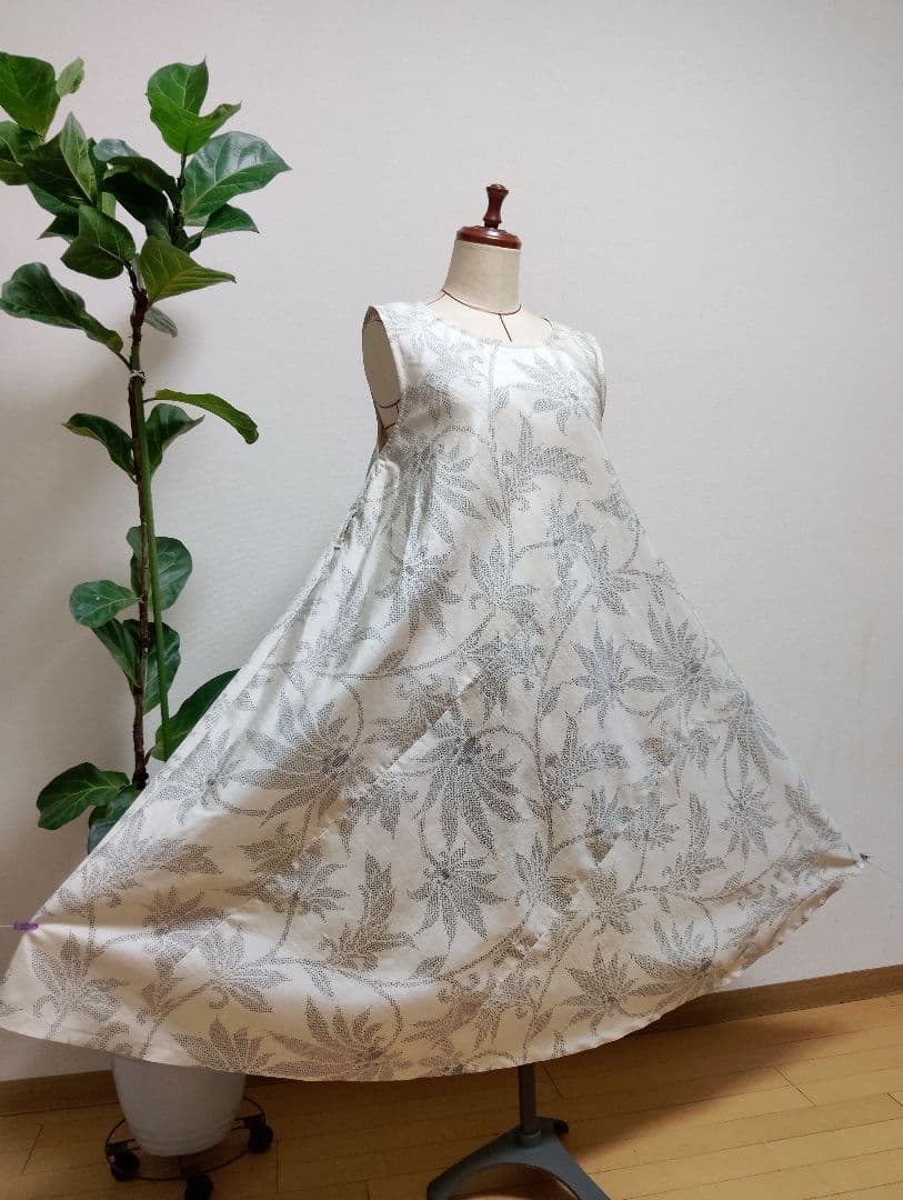 着物リメイク☆紬フレアーワンピース☆正絹ストールリボン2本付き☆