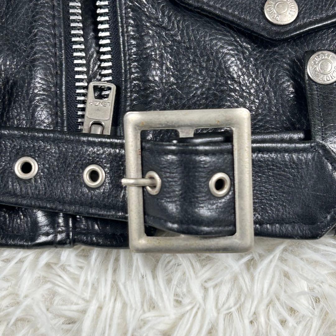 美品 ショット レザーダブルライダースジャケット 黒 牛革 キッズM アメリカ製