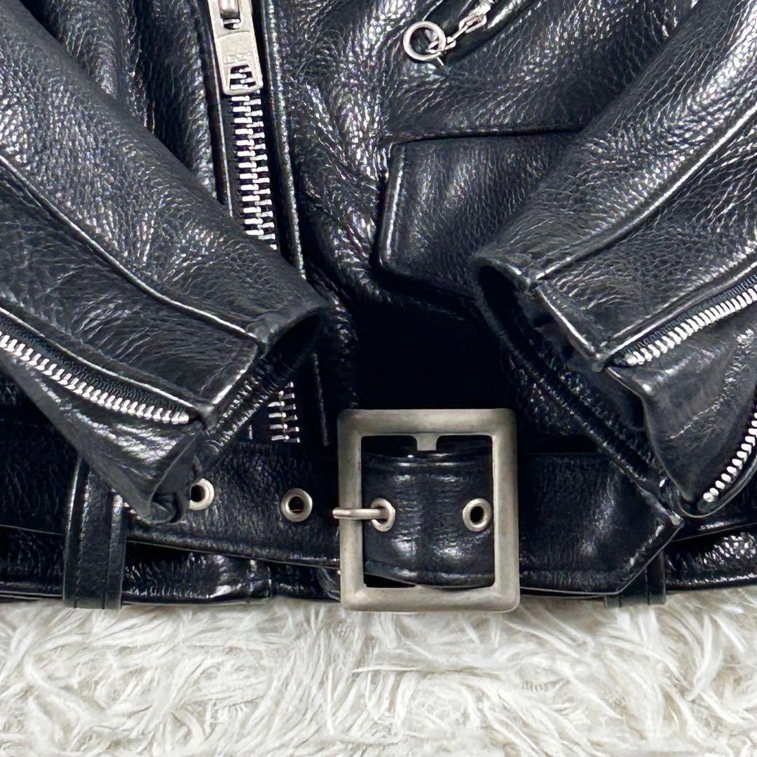 美品 ショット レザーダブルライダースジャケット 黒 牛革 キッズM アメリカ製