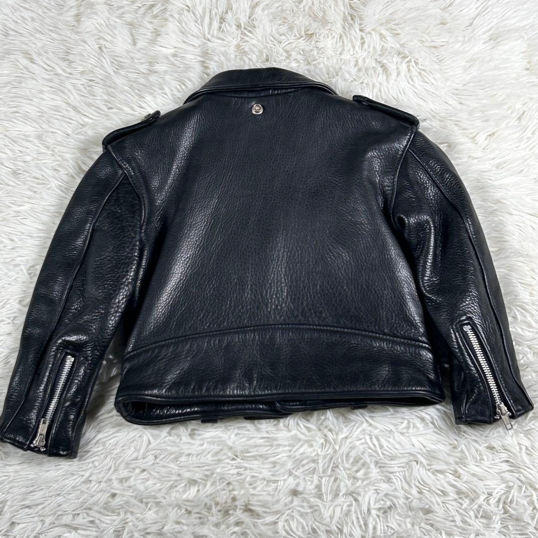 美品 ショット レザーダブルライダースジャケット 黒 牛革 キッズM アメリカ製