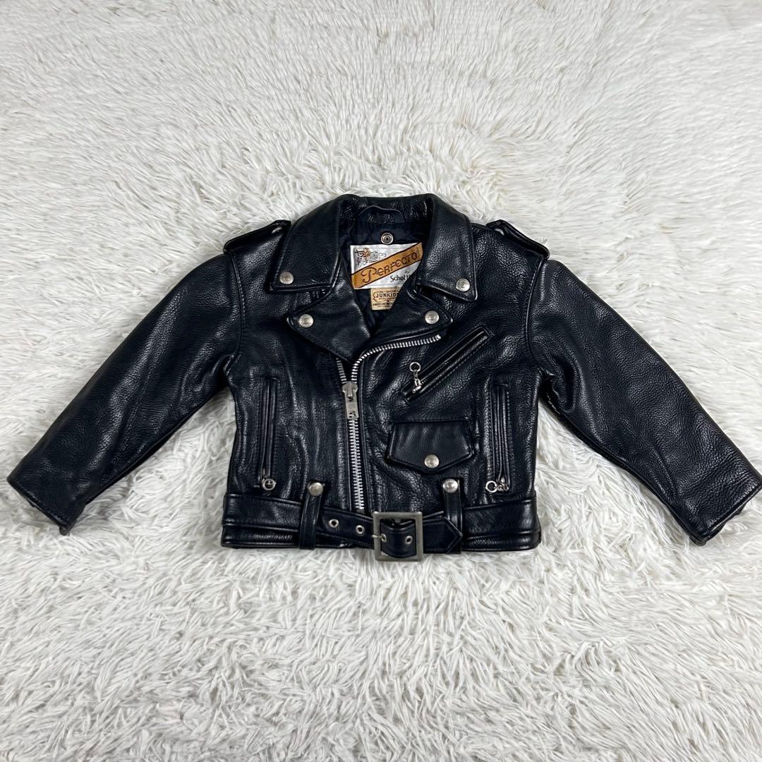 美品 ショット レザーダブルライダースジャケット 黒 牛革 キッズM アメリカ製