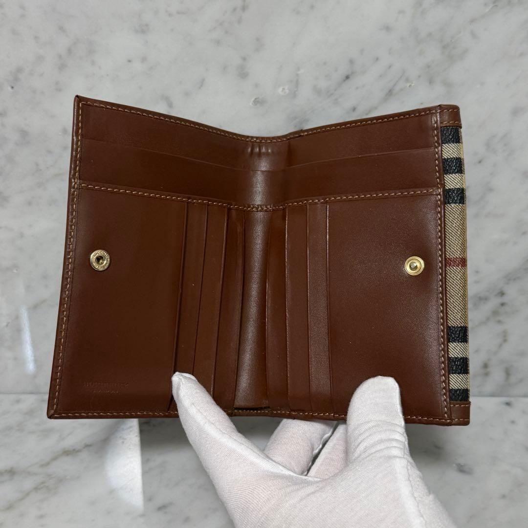 美品 BURBERRY バーバリー 二つ折り財布 ホース ノバチェック 本革