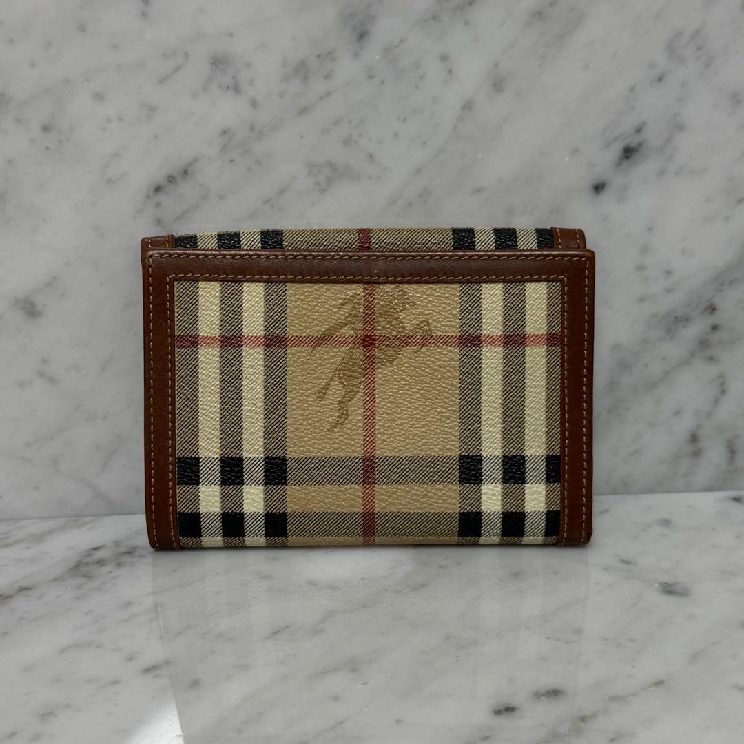 美品 BURBERRY バーバリー 二つ折り財布 ホース ノバチェック 本革