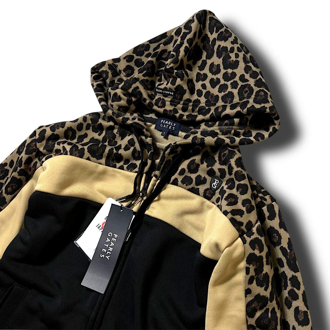 定価34,100円 新品 パーリーゲイツ 無地×レオパード スウェット パーカー