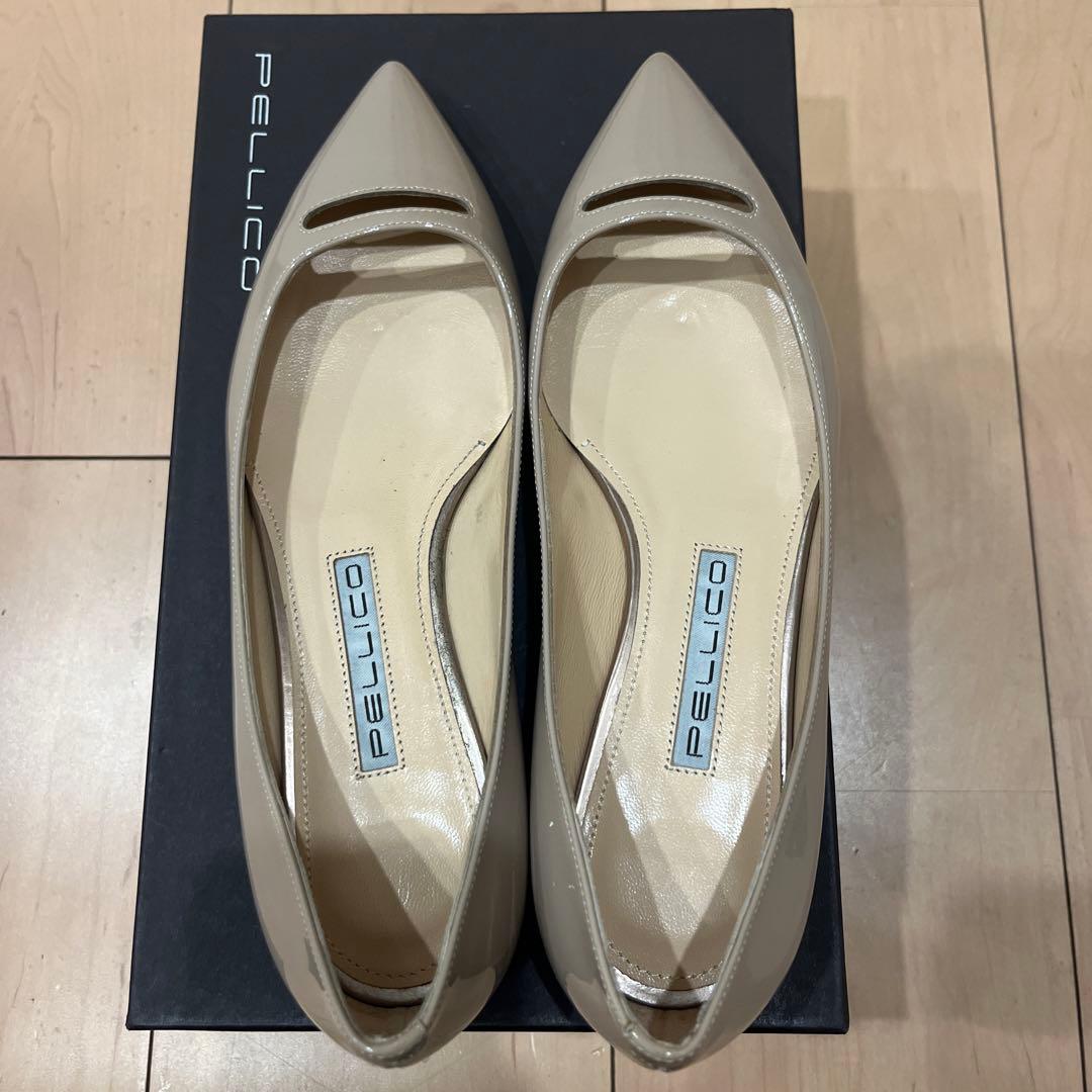 専用【新品裏ばり済】PELLICOベージュポインテッドトゥフラットシューズ36
