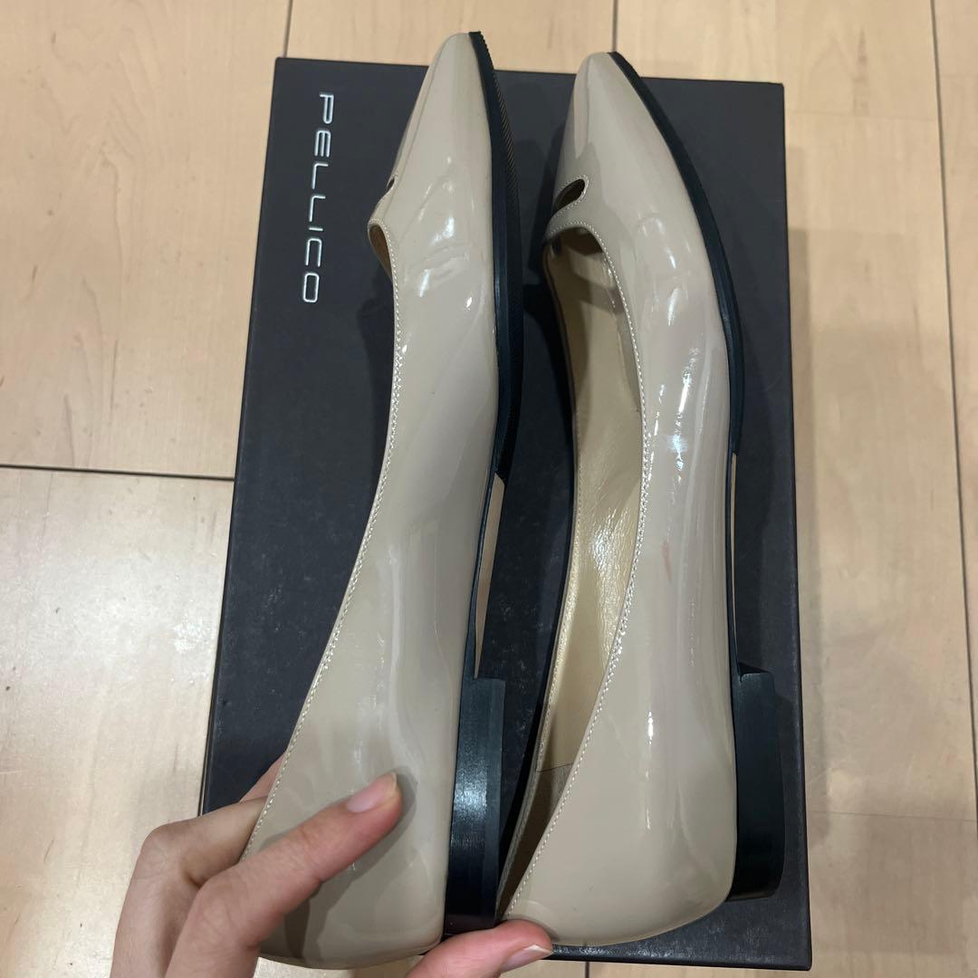 専用【新品裏ばり済】PELLICOベージュポインテッドトゥフラットシューズ36