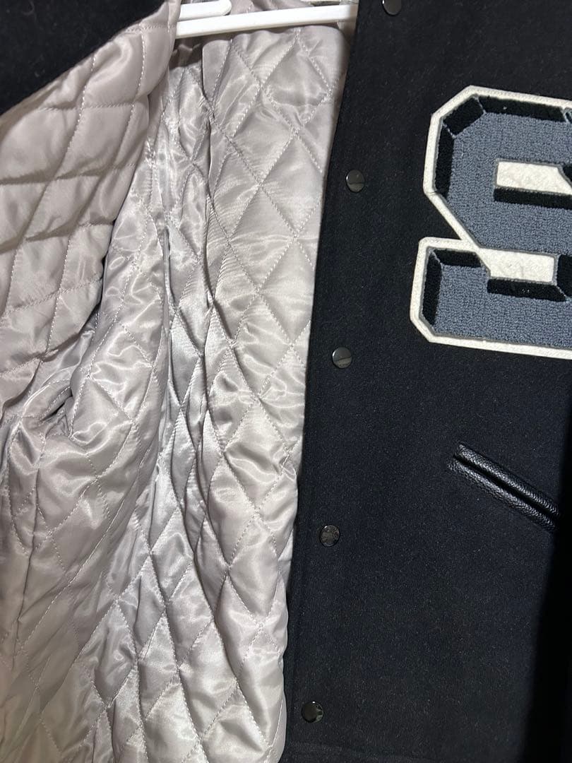 HOUSTON スタジャン L 刺繍 ワッペン レザー袖 ブラック