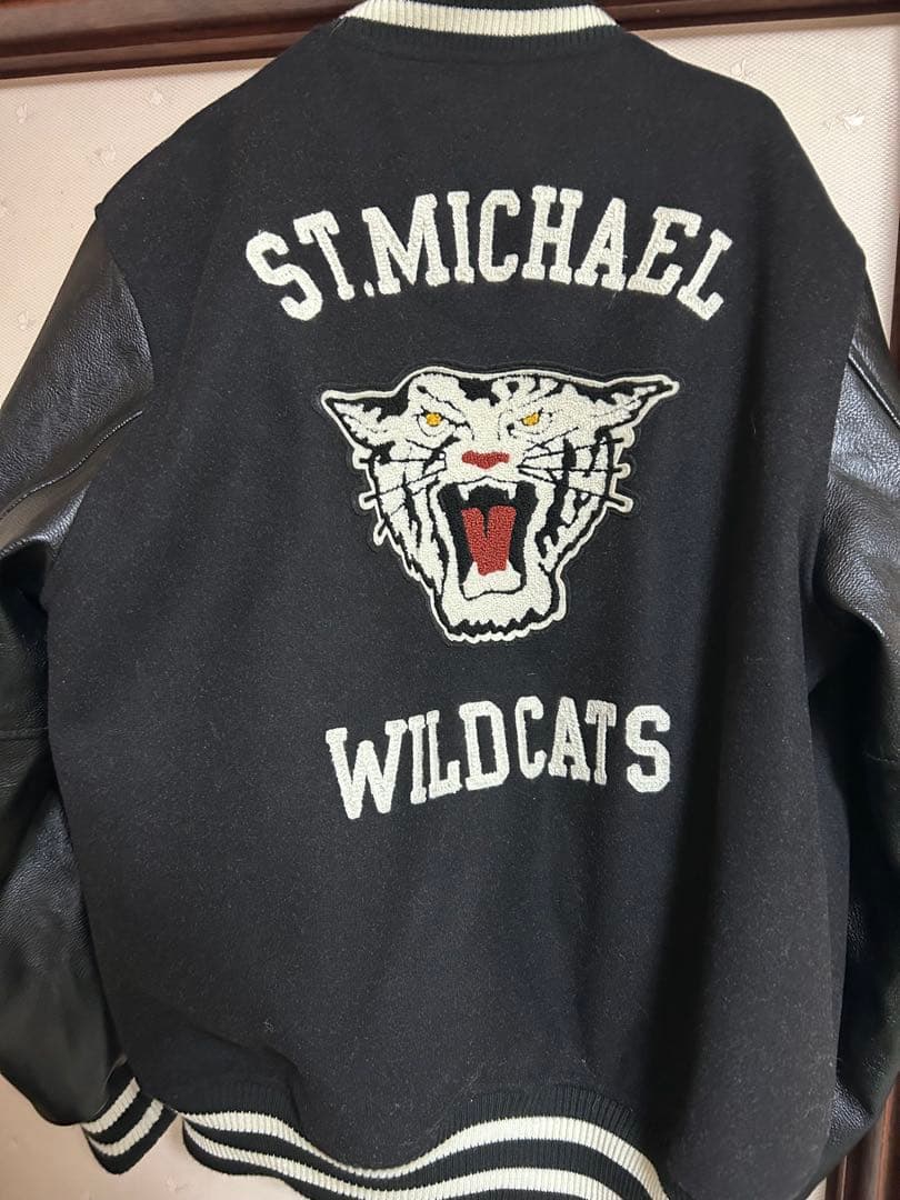 HOUSTON スタジャン L 刺繍 ワッペン レザー袖 ブラック