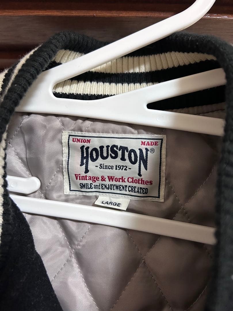 HOUSTON スタジャン L 刺繍 ワッペン レザー袖 ブラック