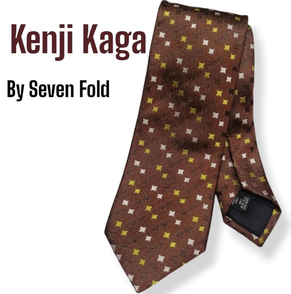 【希少】Kaga Kenji ネクタイ 新品 セブンフォールド社製 ブラウン