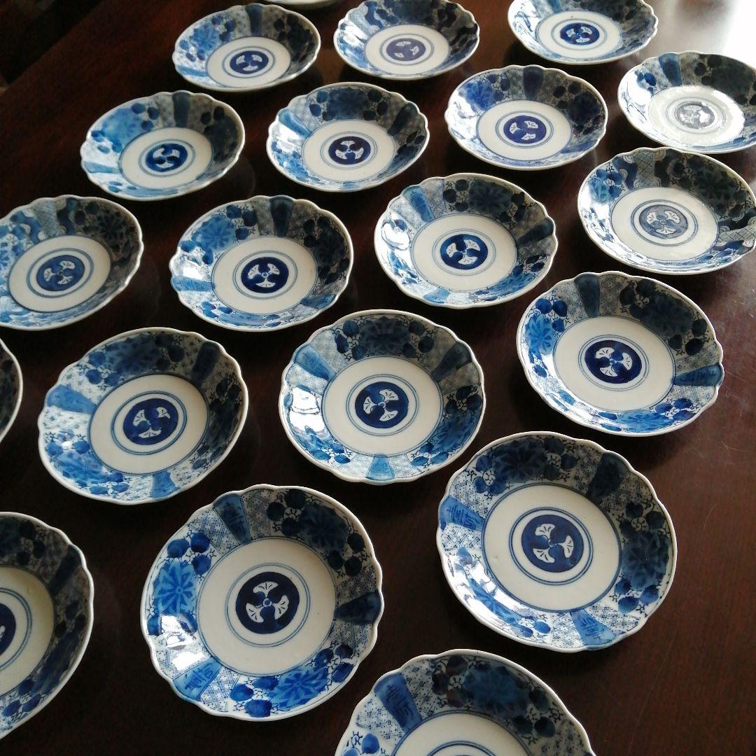伊万里　染付三方輪花丸皿　20枚　15.5cm　明治～昭和初期