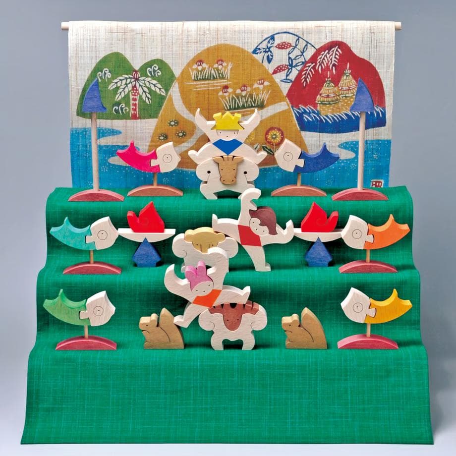 最終お値下げ【美品】三童子三段飾り（特製・山里）　小黒三郎　組み木の五月人形