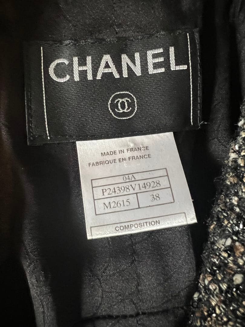 CHANEL テーラードジャケット 黒/白/ベージュ/ラメツイード　38