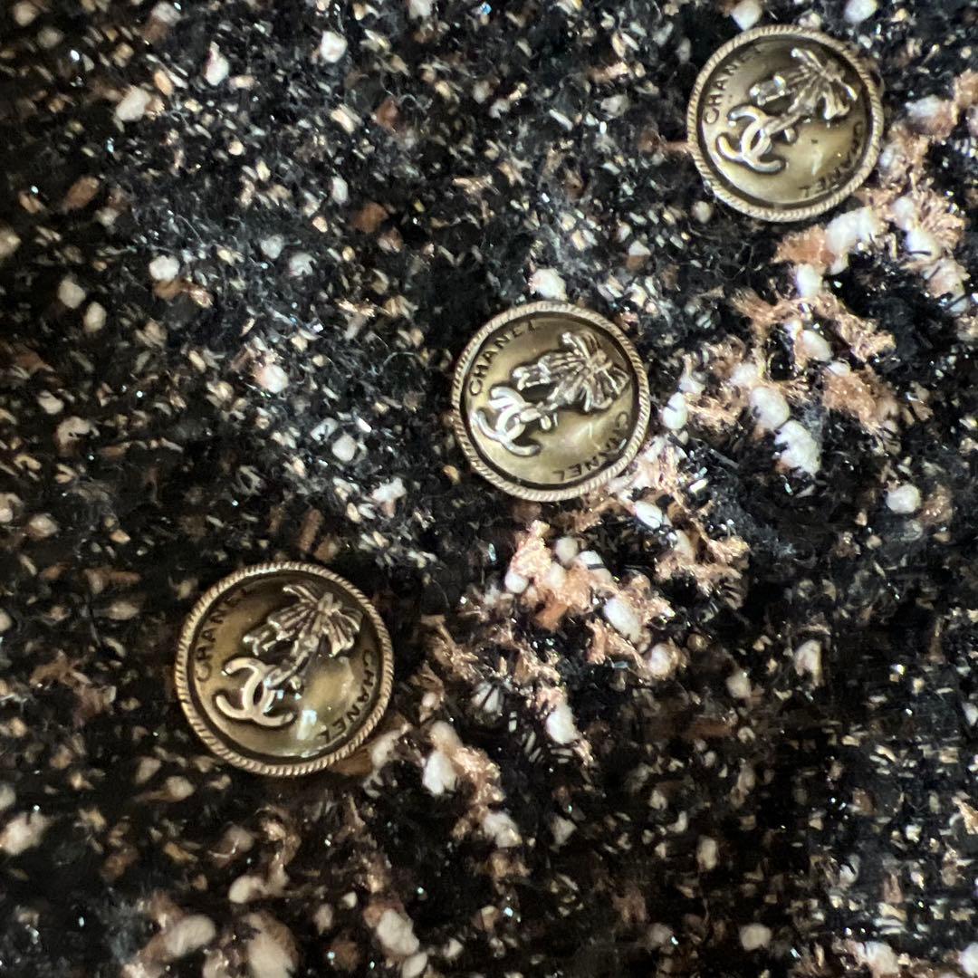 CHANEL テーラードジャケット 黒/白/ベージュ/ラメツイード　38