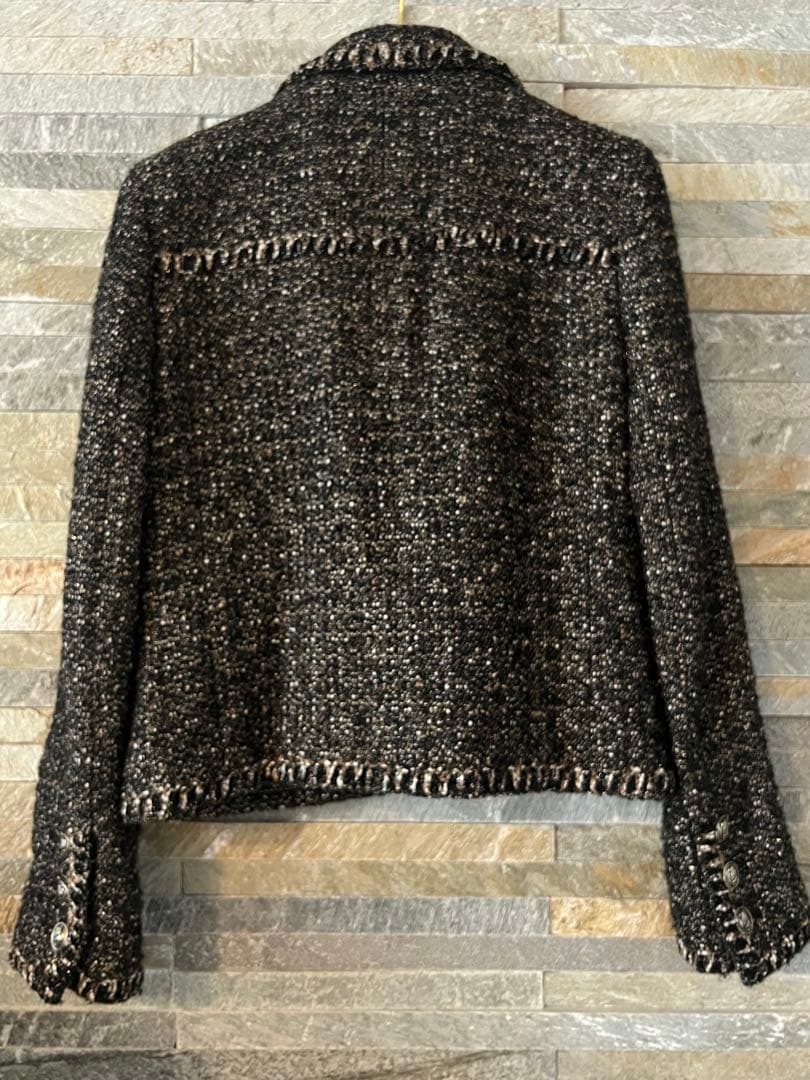 CHANEL テーラードジャケット 黒/白/ベージュ/ラメツイード　38