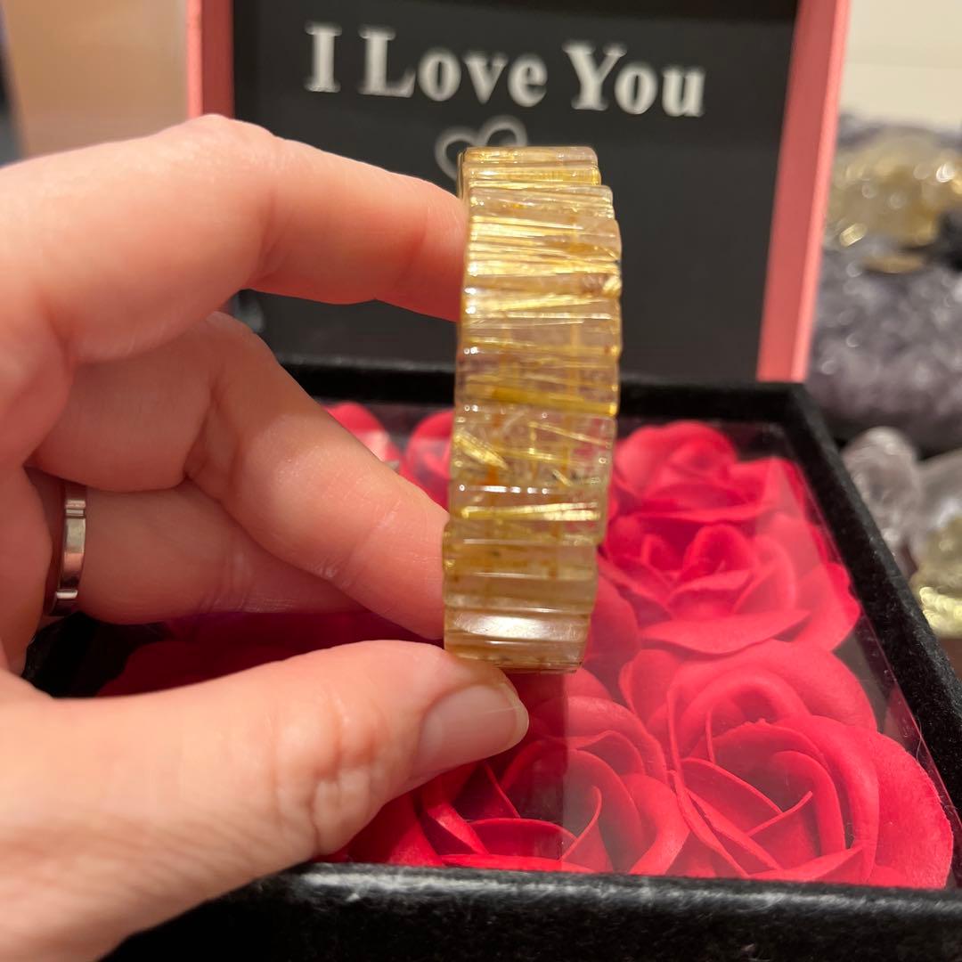 天然石ブレスレット　ゴールドルチルクォーツ　タイチンルチルクォーツ　バングル