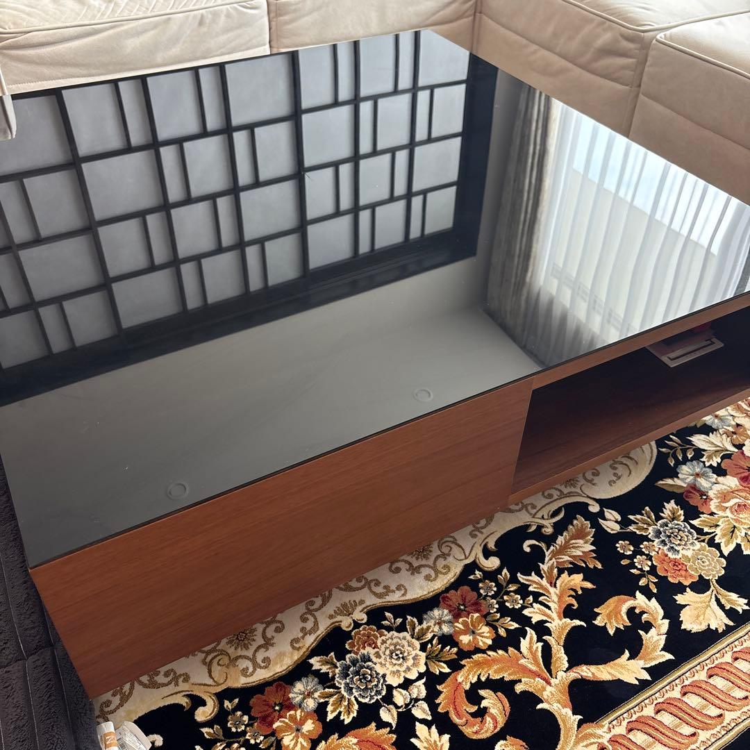 モダンセンターテーブル 黒色 ガラス天板