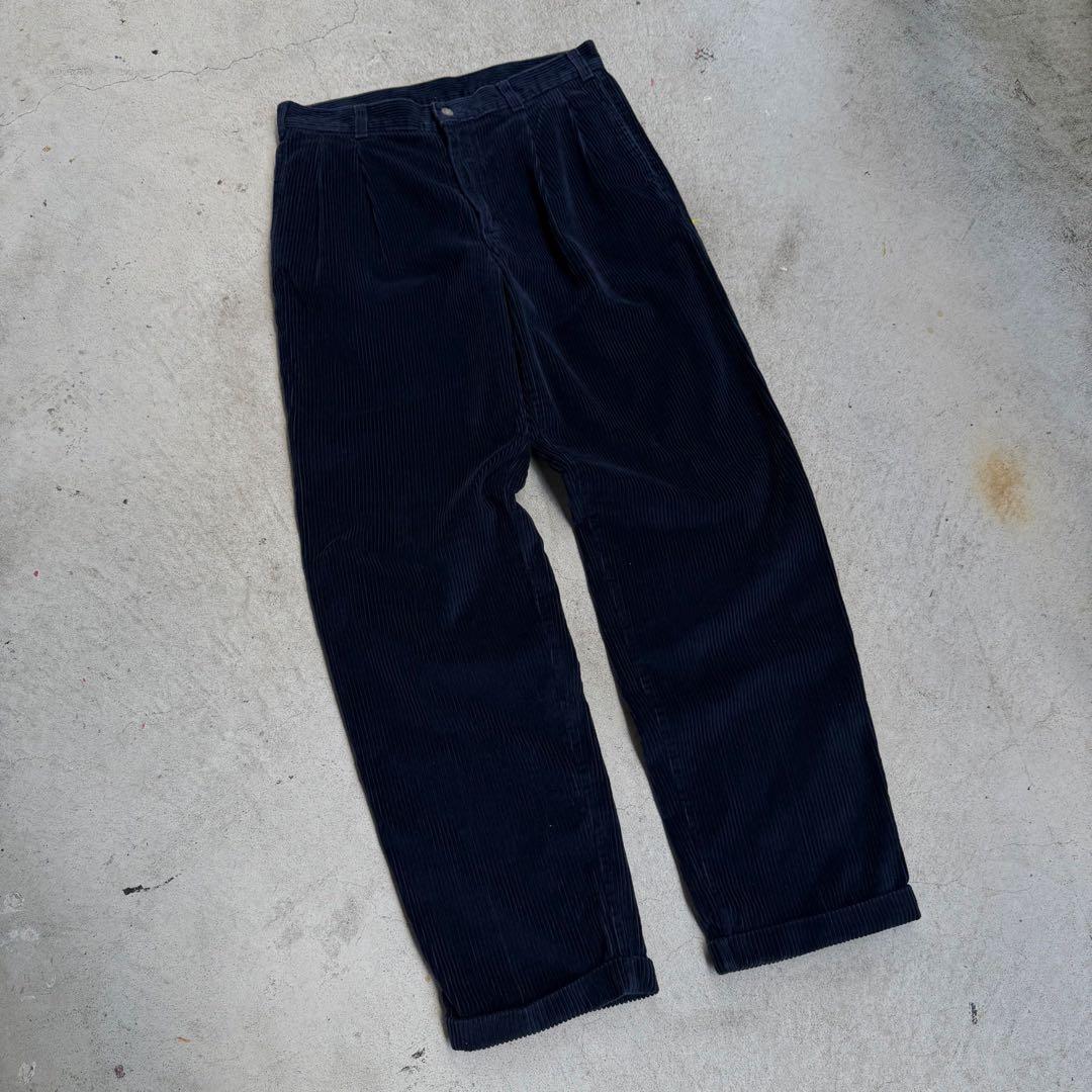 90s DOCKERSドッカーズ 太畝コーデュロイパンツ ネイビー