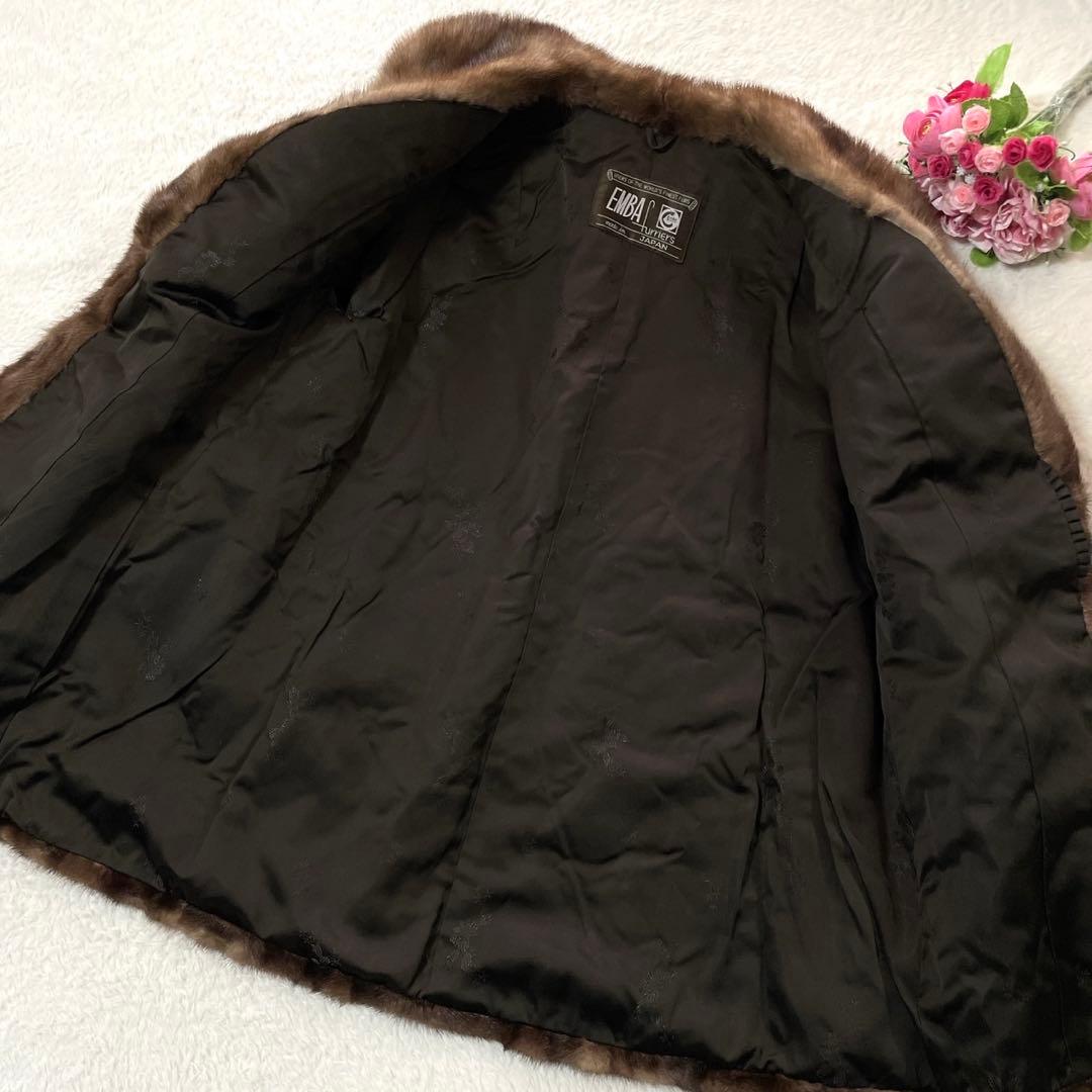美品◎EMBA ミンク ファーコート 毛皮 リアルファー ブラウン系 L相当