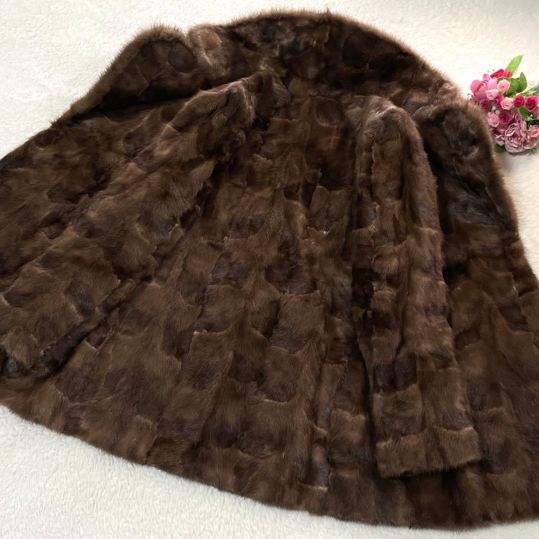 美品◎EMBA ミンク ファーコート 毛皮 リアルファー ブラウン系 L相当
