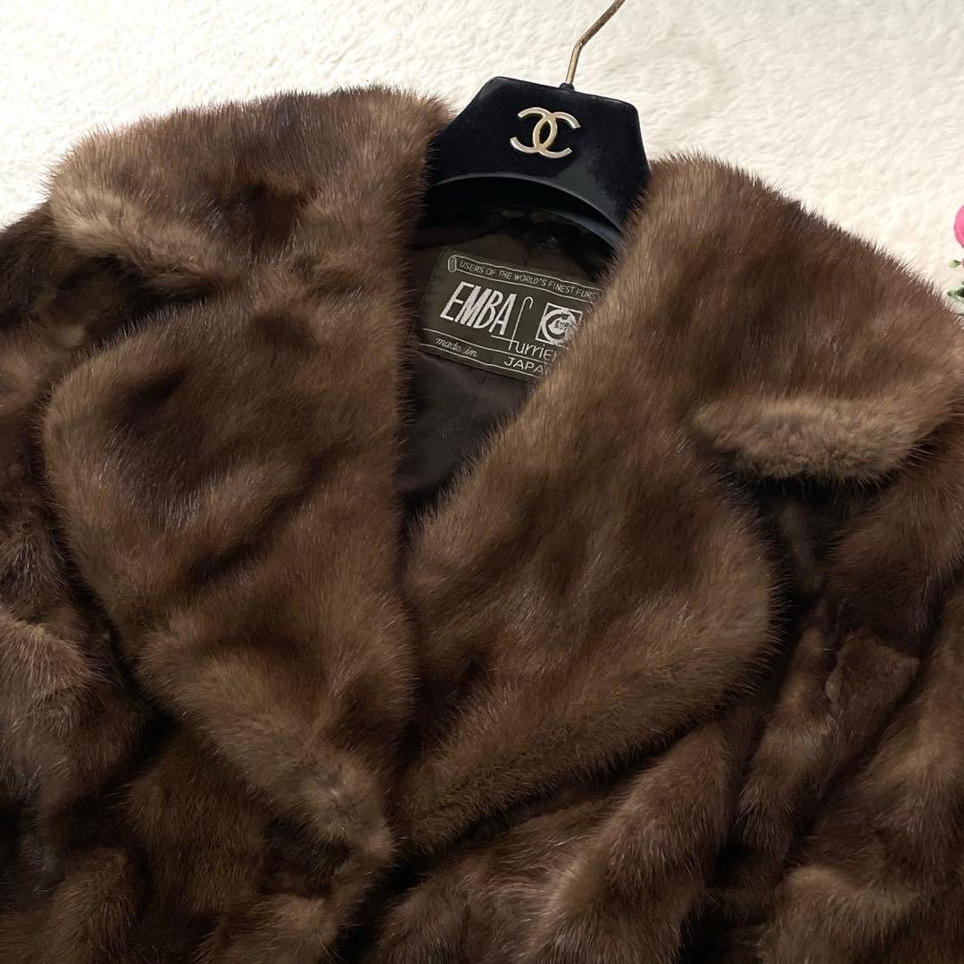 美品◎EMBA ミンク ファーコート 毛皮 リアルファー ブラウン系 L相当