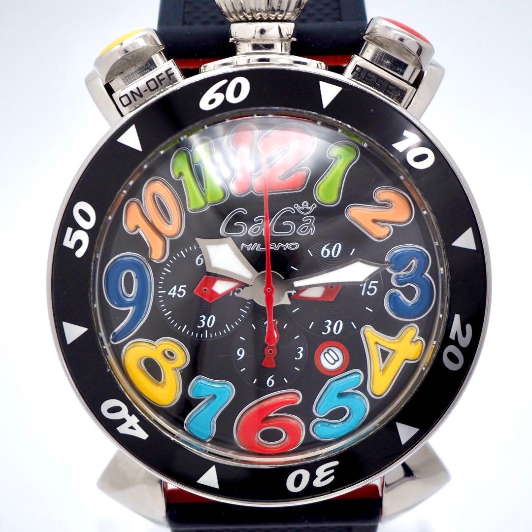 366 稼働 ガガミラノ マヌアーレ48 クロノグラフ メンズ 時計 ブラック