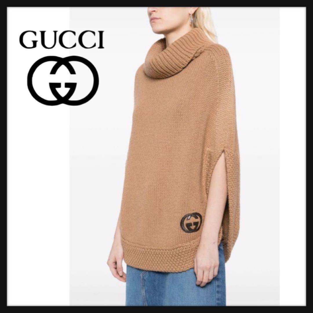 【美品】 GUCCI タートルネック ニット ポンチョ ベスト GGロゴ ケープ