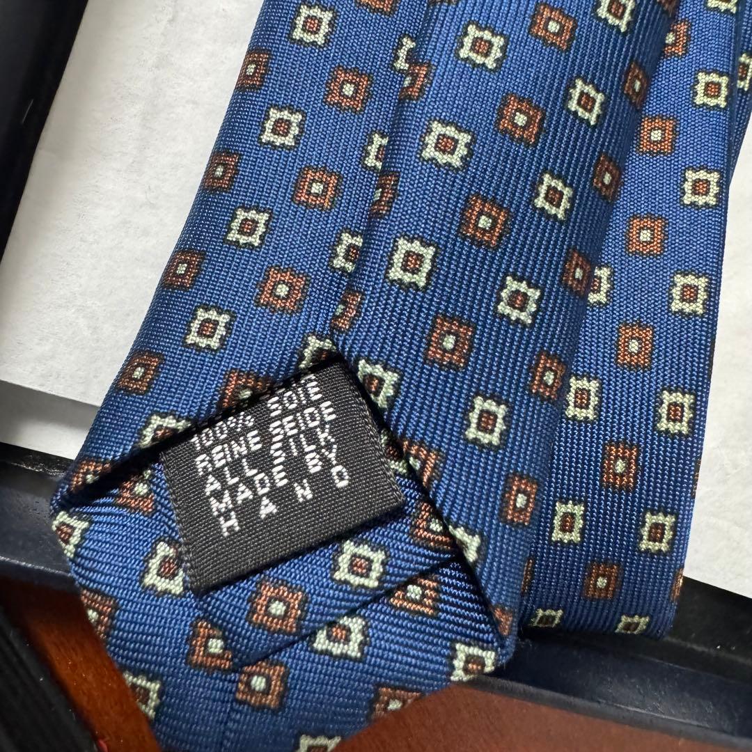 未使用 E.Marinella シルクプリント小紋タイ ネクタイ ネイビー
