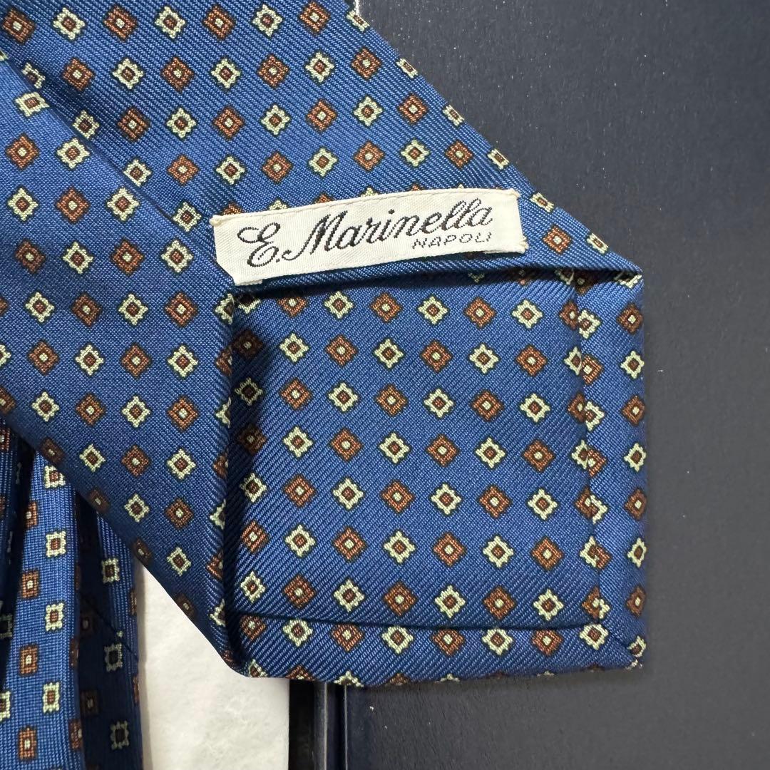 未使用 E.Marinella シルクプリント小紋タイ ネクタイ ネイビー