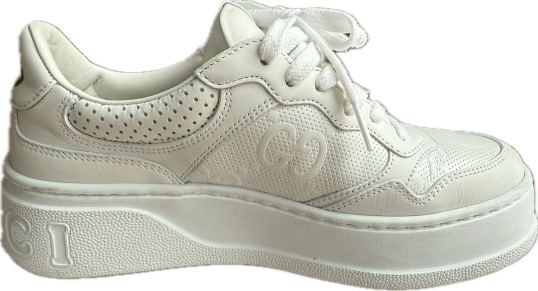 ☆美品☆GUCCI ホワイトレザー厚底スニーカー　24.5cm相当