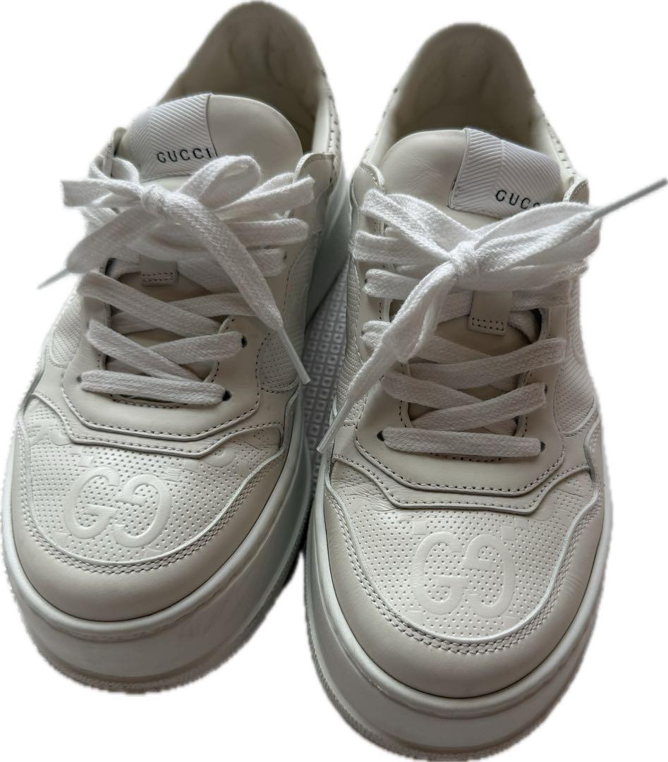 ☆美品☆GUCCI ホワイトレザー厚底スニーカー　24.5cm相当