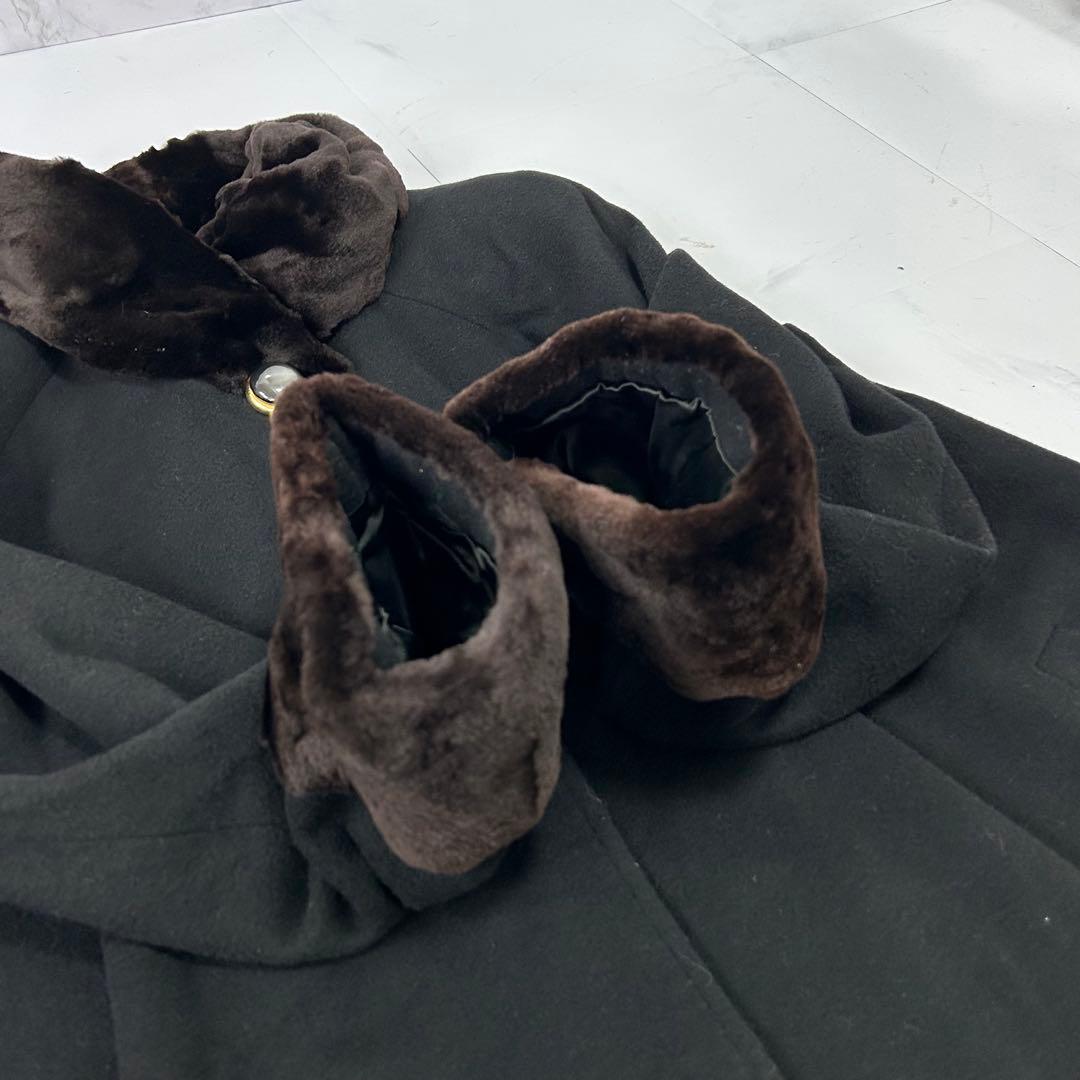 高級 裾周り311cm シェアードミンク襟 カシミヤ コート ブラック