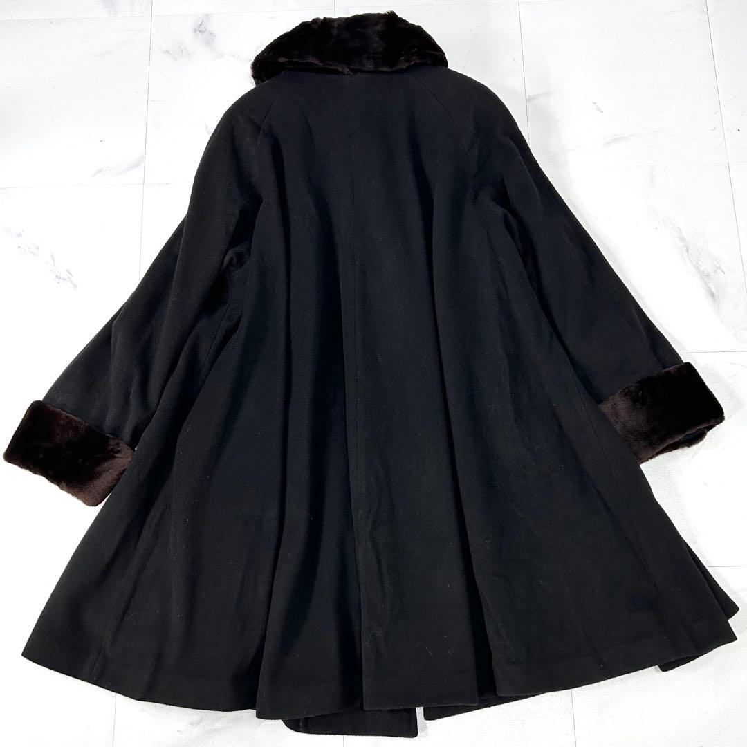 高級 裾周り311cm シェアードミンク襟 カシミヤ コート ブラック