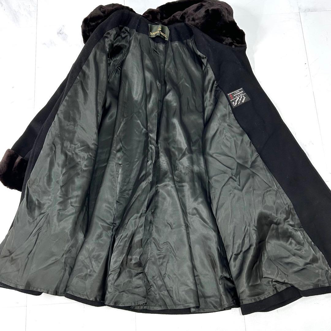 高級 裾周り311cm シェアードミンク襟 カシミヤ コート ブラック