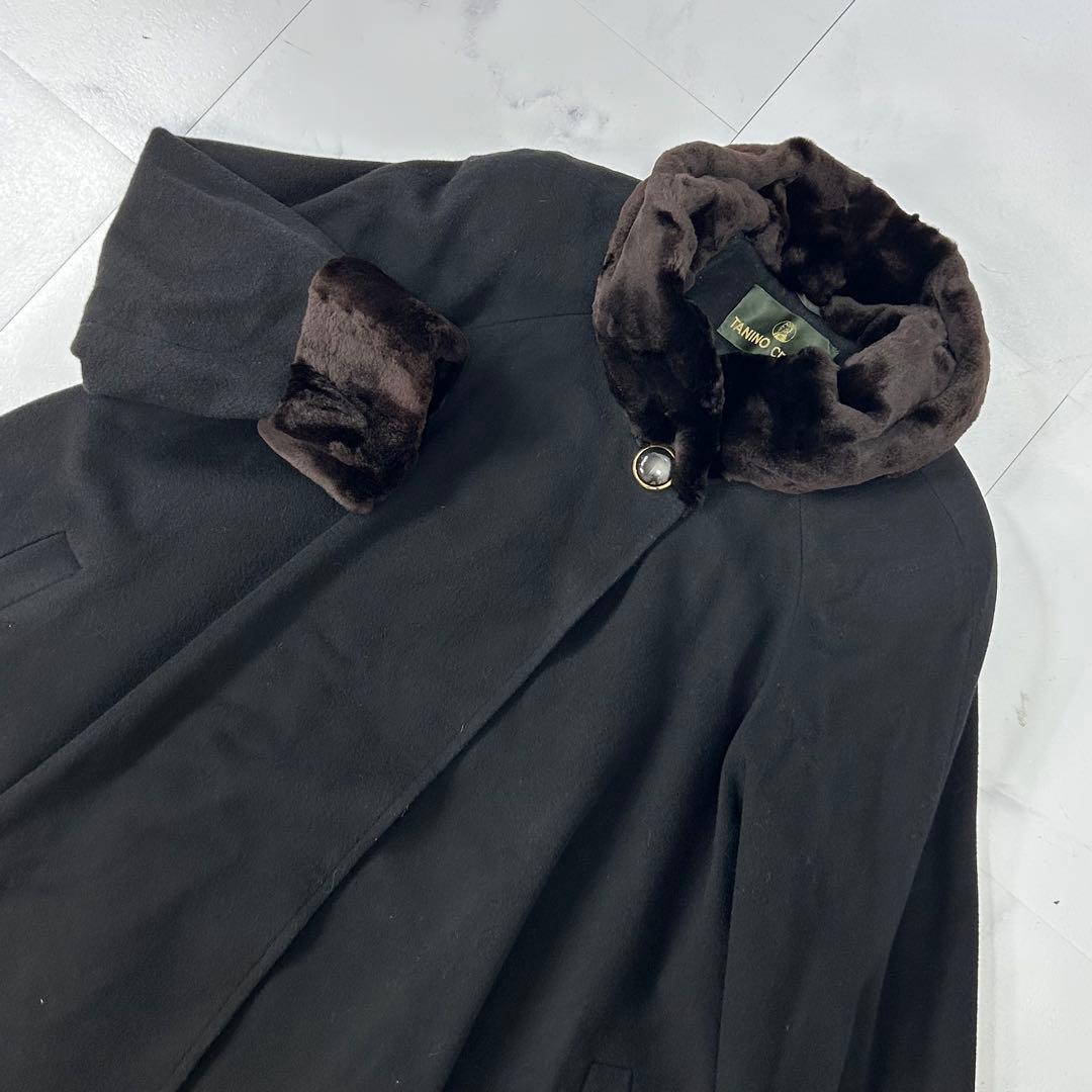 高級 裾周り311cm シェアードミンク襟 カシミヤ コート ブラック