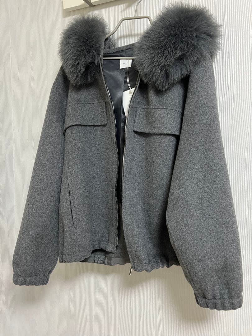 新品　YONFA ウールカシミヤフードコート　グレー