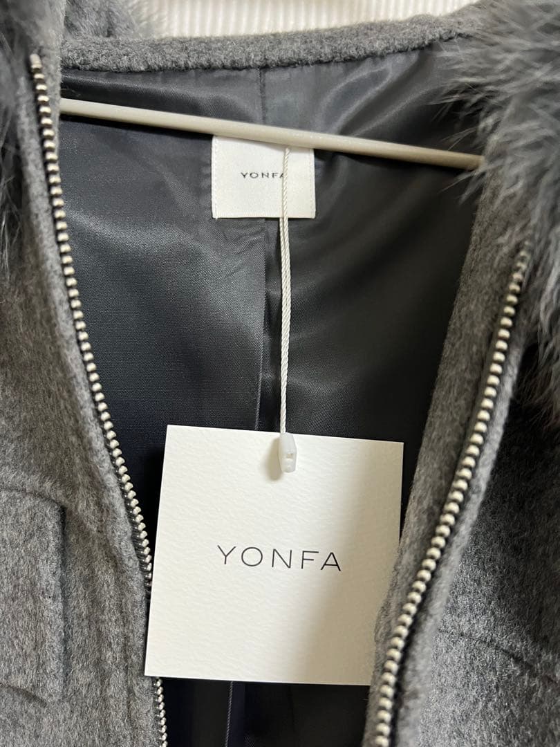 新品　YONFA ウールカシミヤフードコート　グレー