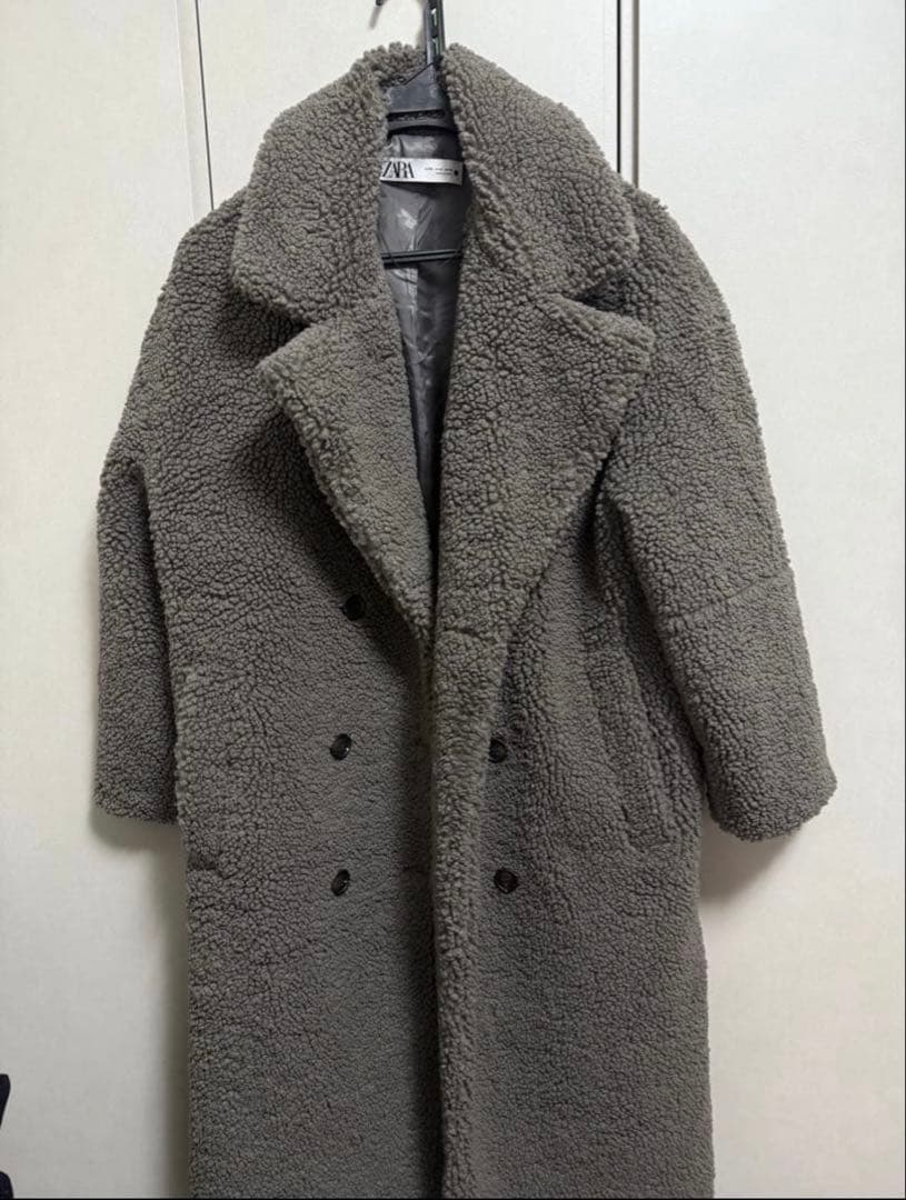 ZARA Teddy Bear テディベアコート風 ボアPコート グレー ロング
