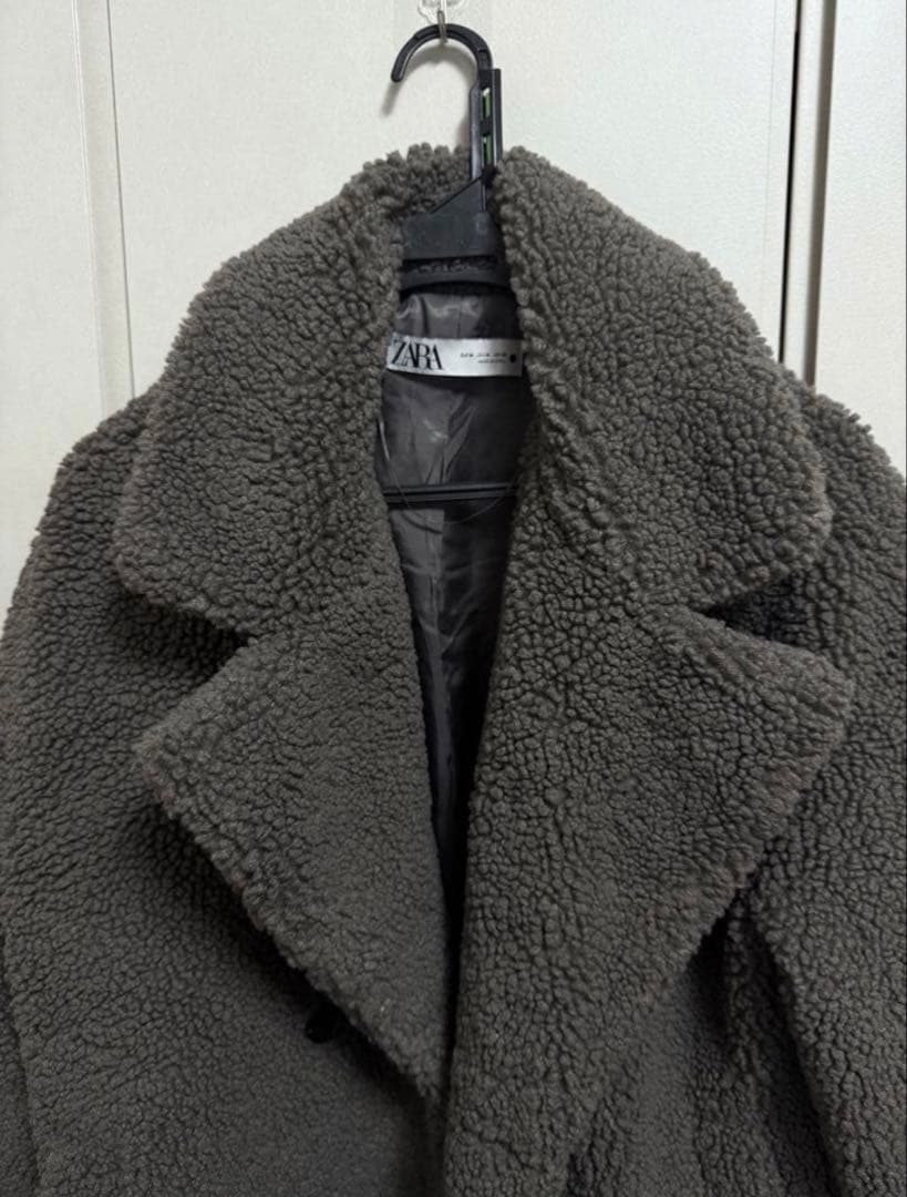 ZARA Teddy Bear テディベアコート風 ボアPコート グレー ロング