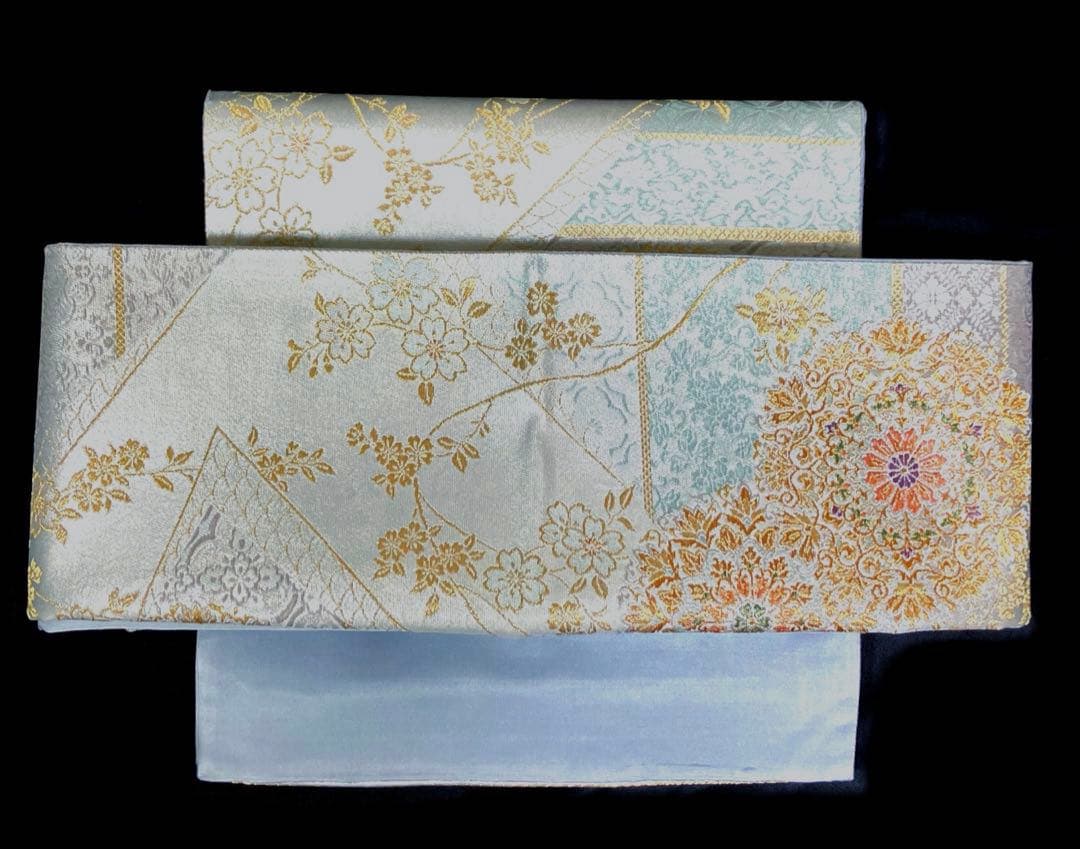 袋帯　ワンタッチ作り帯　マジックテープ　二重太鼓　付け帯【吉祥華紋】正絹