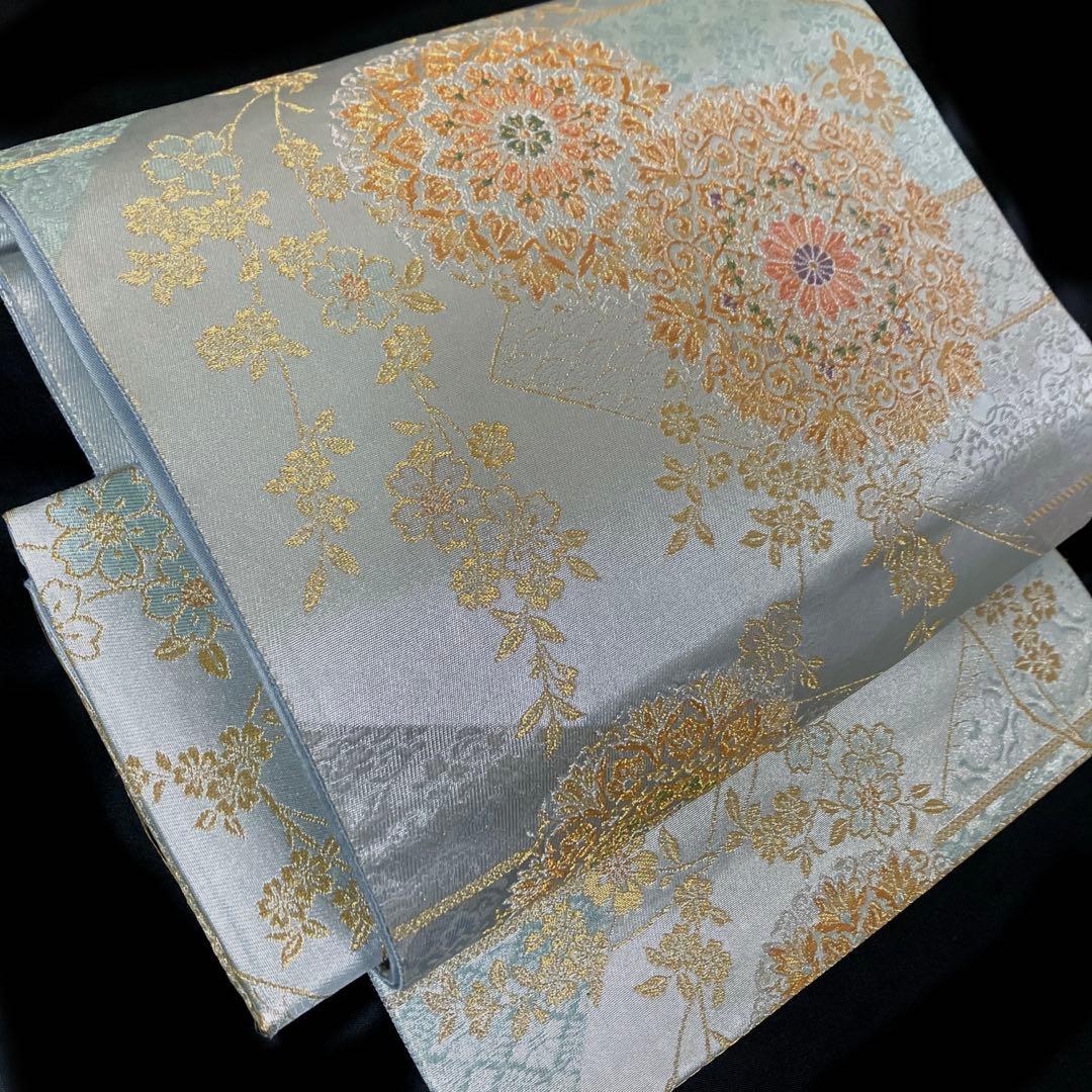 袋帯　ワンタッチ作り帯　マジックテープ　二重太鼓　付け帯【吉祥華紋】正絹