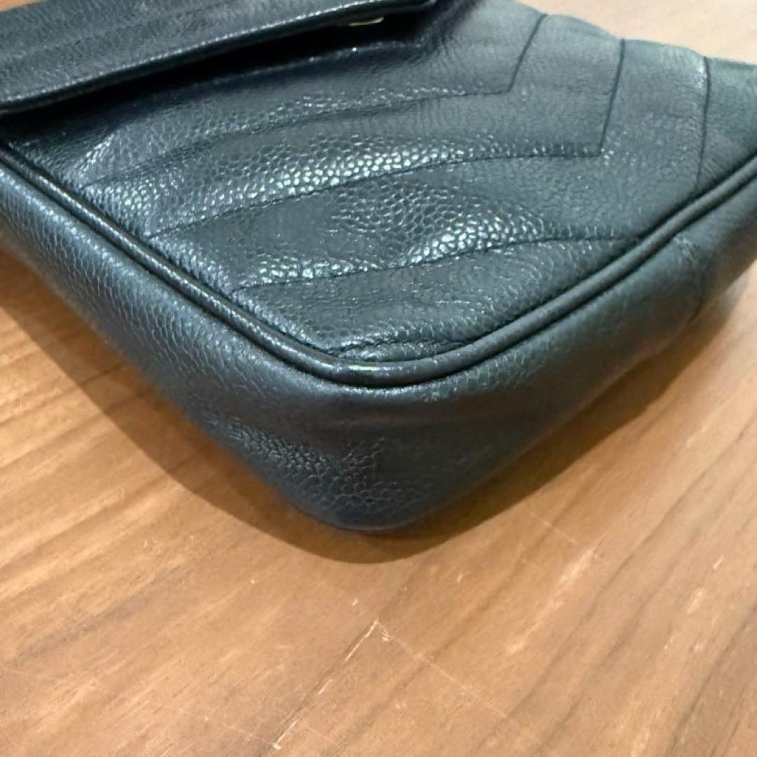 【セール】シャネル キャビアスキン シェブロン ショルダーバッグ ポシェット 黒