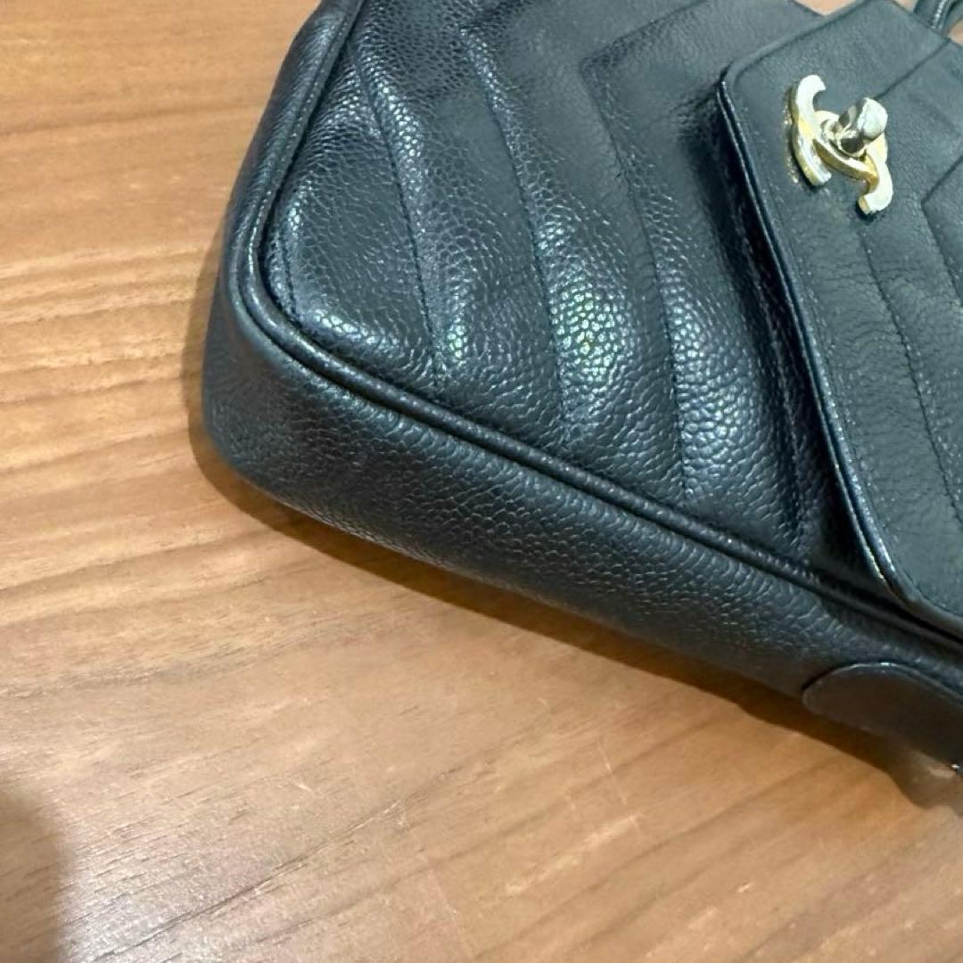 【セール】シャネル キャビアスキン シェブロン ショルダーバッグ ポシェット 黒
