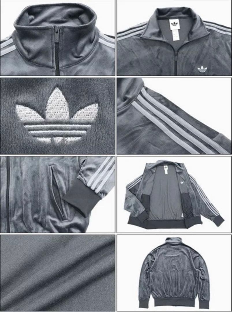 新品 アディダス ファイヤーバード トラックトップ ベロア M ダークグレー