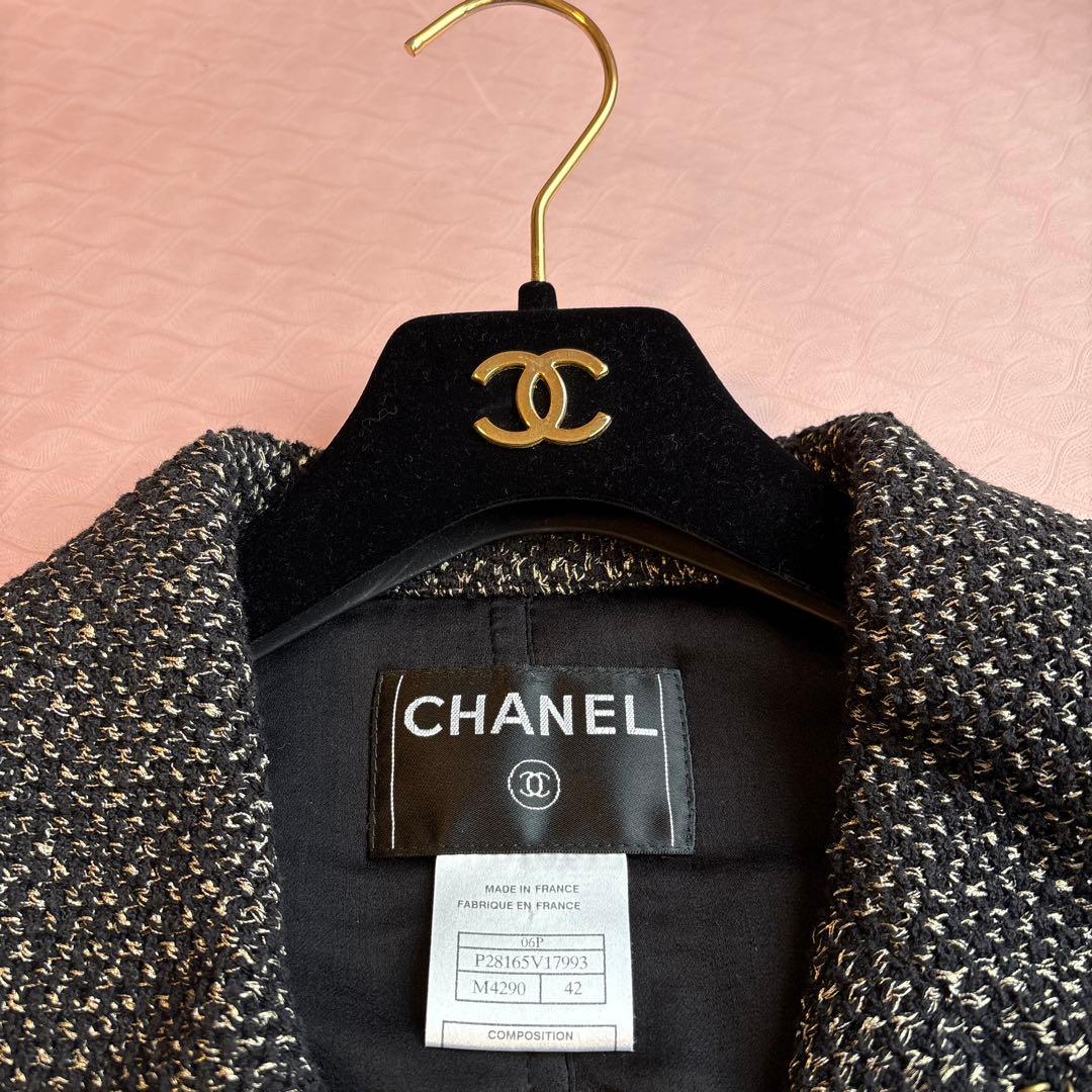超美品☆CHANEL☆黒とゴールドのツイード テーラードジャケットサイズ42