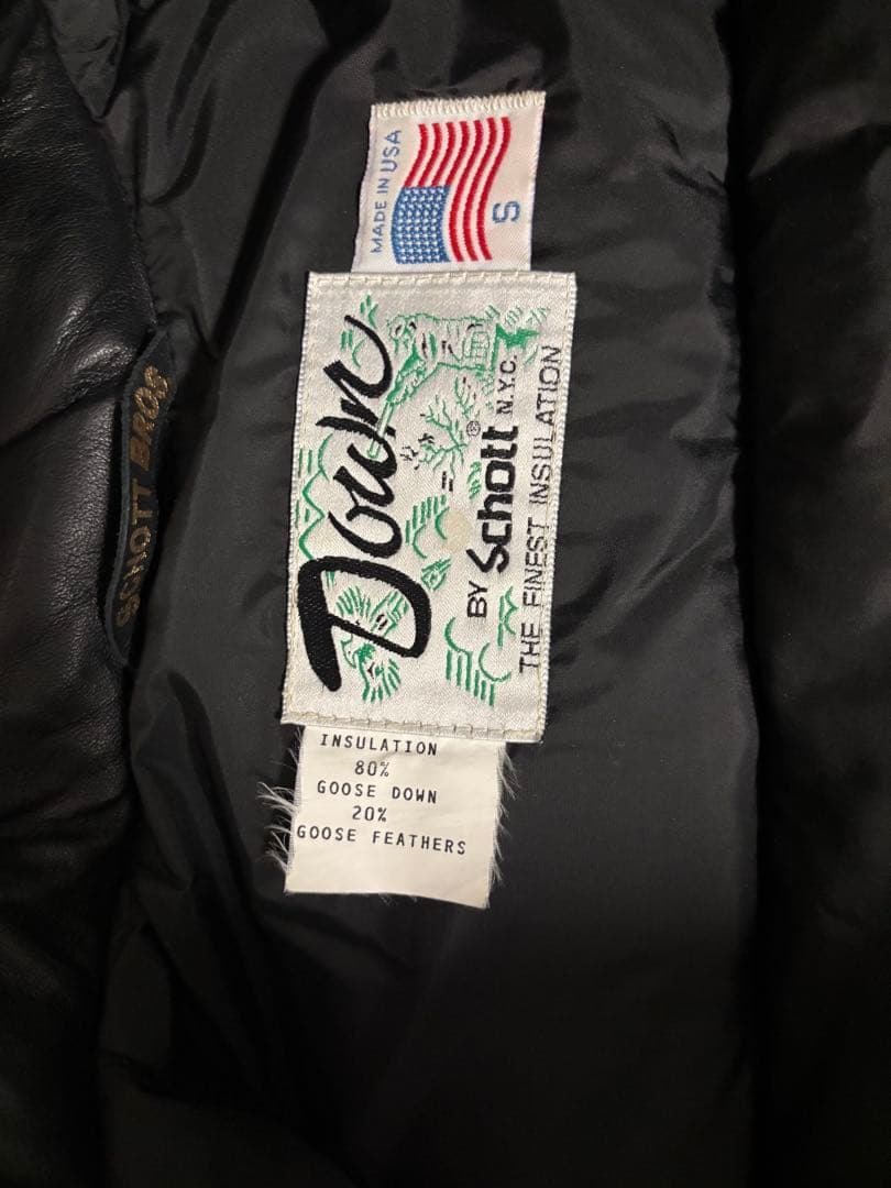 Schott ダウンベスト 羊革 ブラック USA 製 Sサイズ
