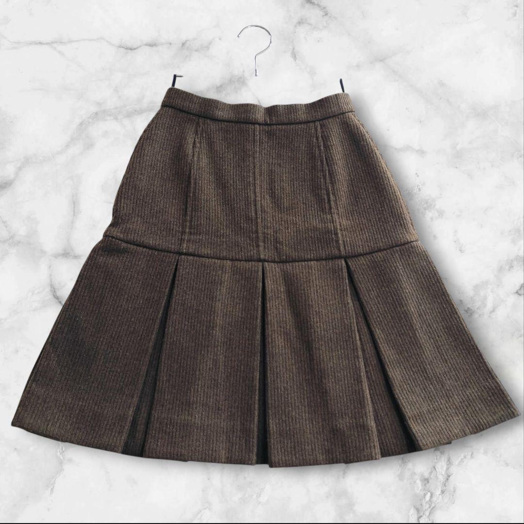 FENDI フェンディ ウール切替 プリーツスカート 36 Wジップ